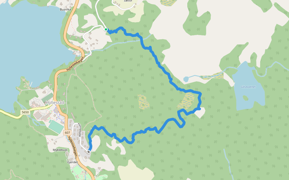 Myklebustfeltet-Sæsol/Hyllestad walking route map in Hyllestad