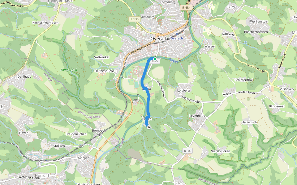 Overath Rundweg A2 walking route map in Overath