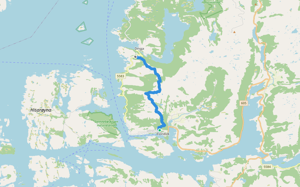 Dingja walking route map in Eivindvik