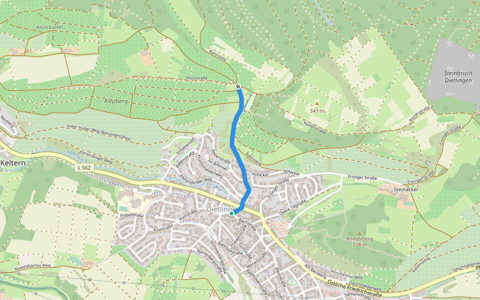 Keltern: Sommerhälde - Dietlingen Poststraße walking route map in Keltern