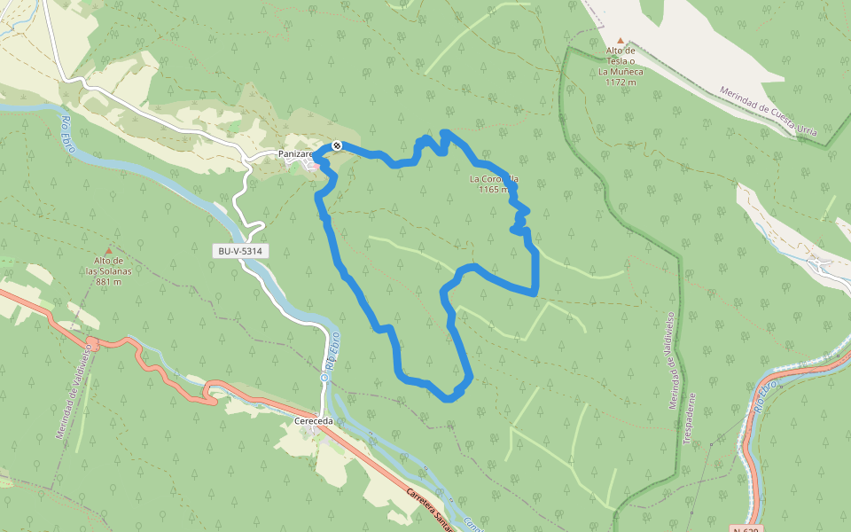 PRC-BU 182 Sendero de Peña Escalera walking route map in Panizares