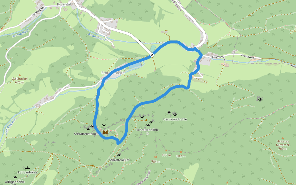 Ruinenweg Runde bei Schrattenbach walking route map in Schrattenbach