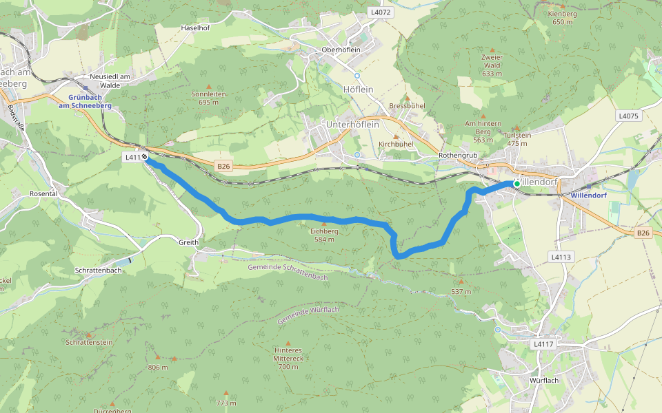 Willendorf - Greith walking route map in Rothengrub