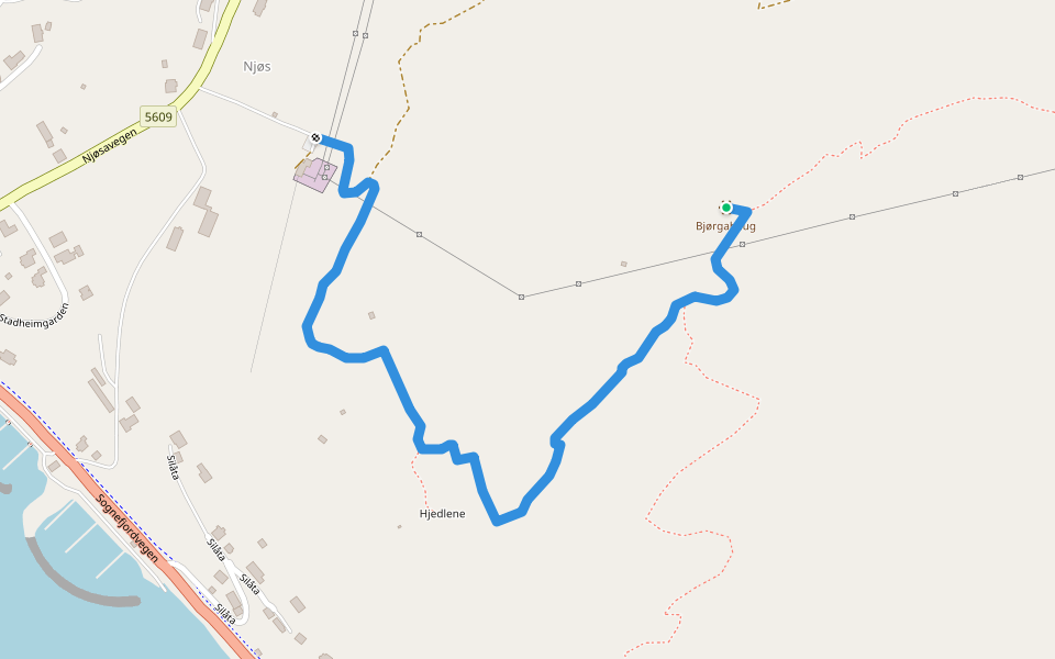 Njøs‒Bjørgahaug walking route map in Hermansverk