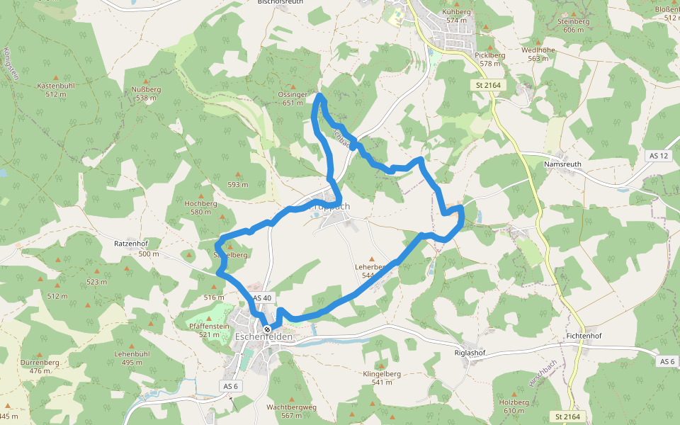 Eschenfelden Rundweg 10 walking route map in Hirschbach