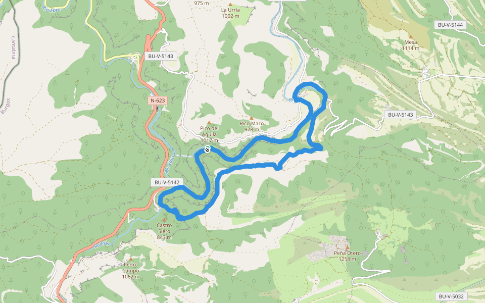 PRC-BU 1 Cañón del Ebro walking route map in Pesquera de Ebro