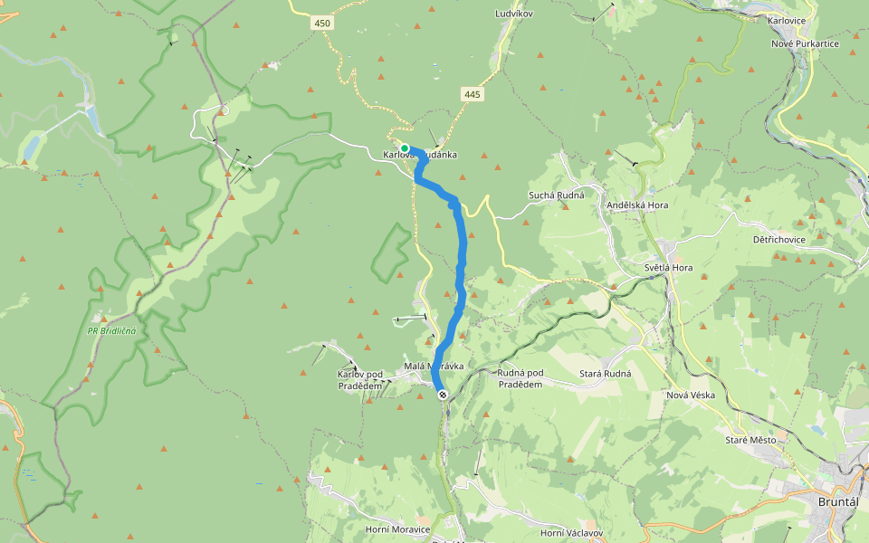 [Č] Malá Morávka - Karlova Studánka walking route map in Karlova Studánka