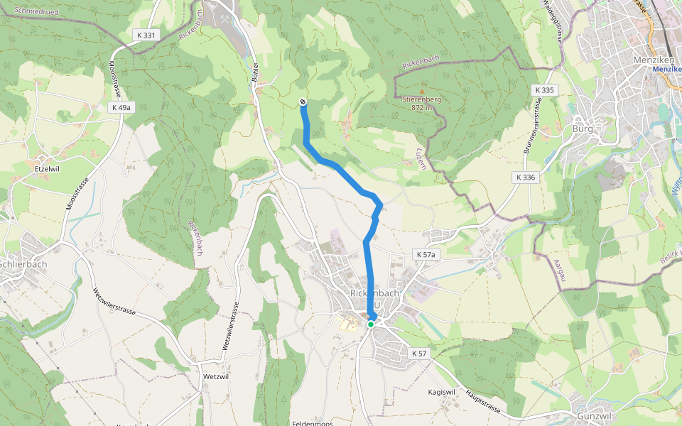 Rickenbach - Chanzel walking route map in Rickenbach