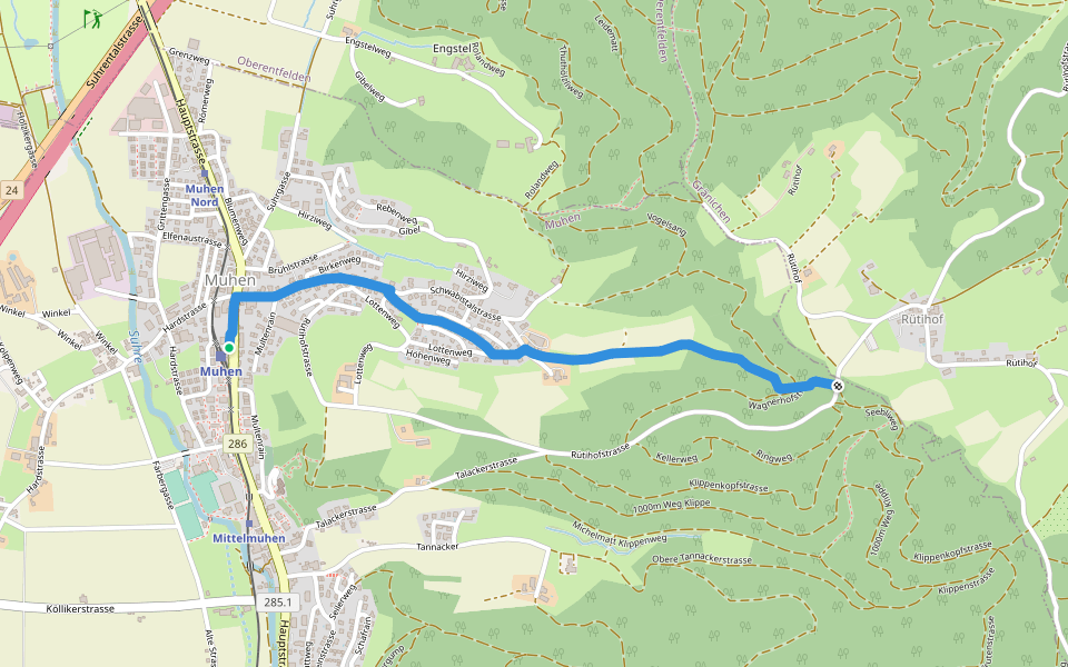 Muhen - Rütihof walking route map in Muhen