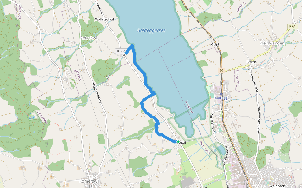 Nunwil - Retschwil walking route map in Baldegg