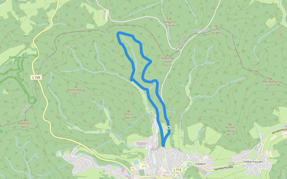 Sonnenhang Rundweg A1 walking route map in Hilchenbach