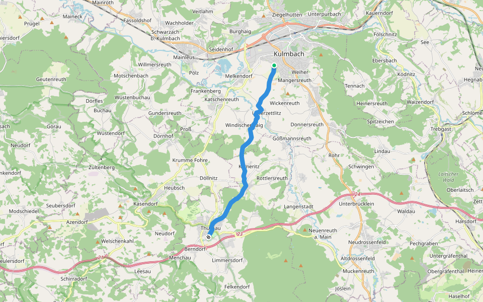 Zubringer Östlicher Albrandweg Teilstück Lichtenfels - Steinamwasser walking route map in Kulmbach