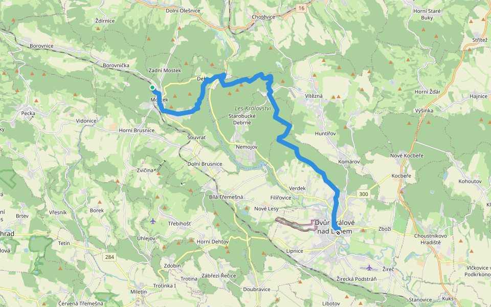 [Ž] Mostek - Dvůr Králové n. L. walking route map in Mostek
