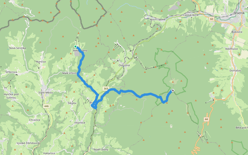 [Ž] Trojmezí - Velké Vrbno, lanovka walking route map in Staré Město