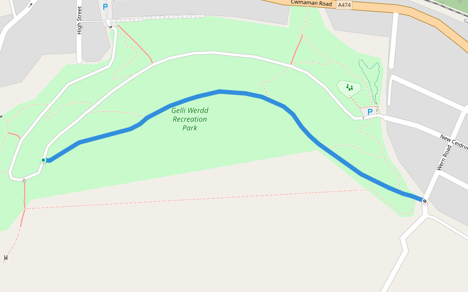 walk or endurance training walking route map in Glanaman