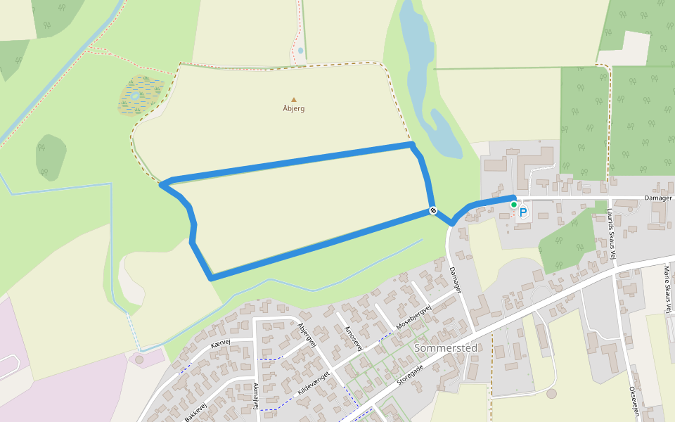 Sporet ved Elmegården, gul rute walking route map in Sommersted