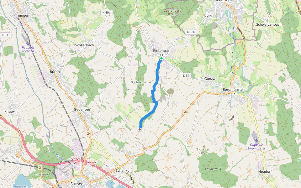 Rickenbach - Buholz walking route map in Rickenbach