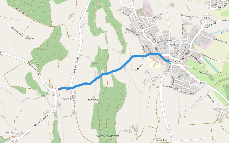 Rickenbach - Wetzwil walking route map in Rickenbach
