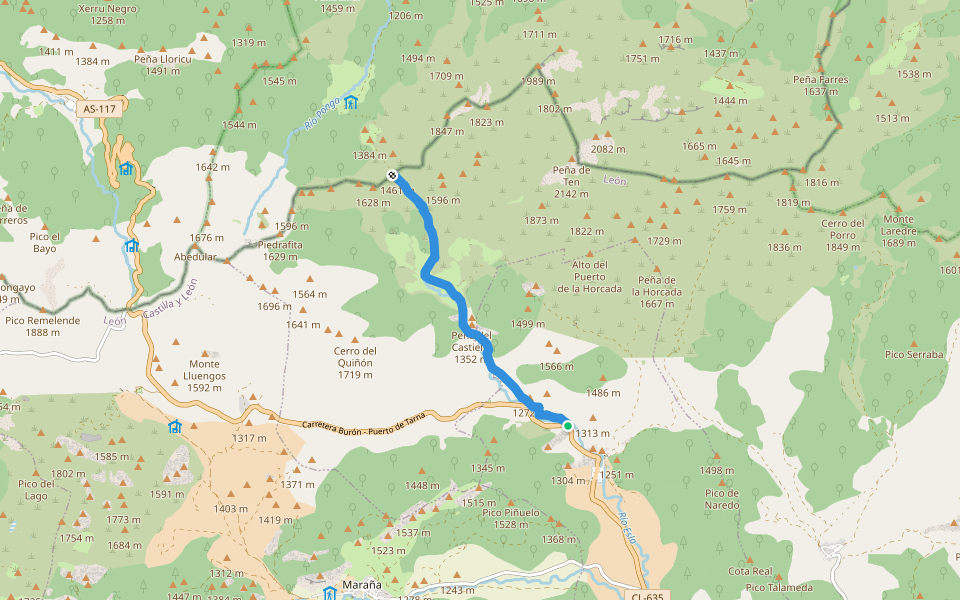 PR-LE 20 Puerto de Ventaniella walking route map in Acebedo