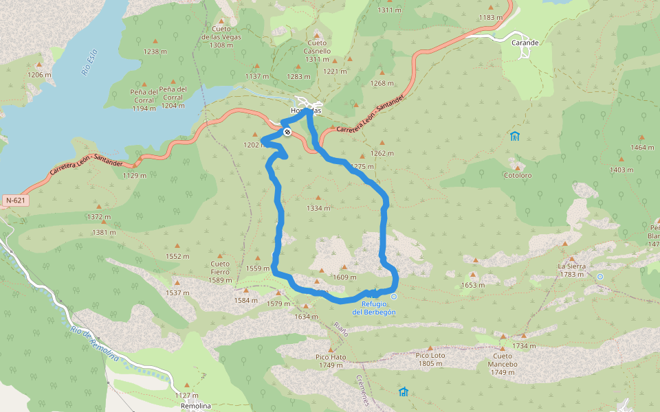 PRC-LE 25 Puerto de Horcadas walking route map in Riaño