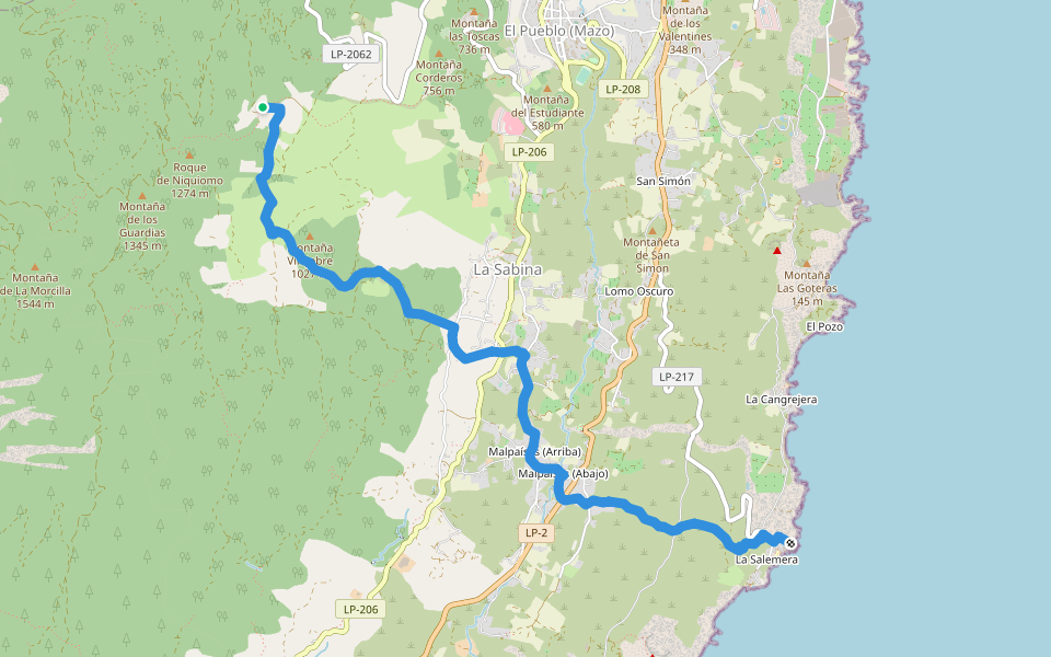 PR LP 16.1 La Salemera-PR LP 16 walking route map in Villa de Mazo