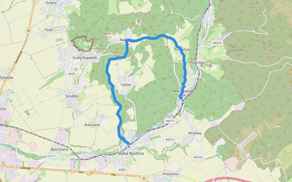 [Z] Mariánské údolí - Velká Bystřice walking route map in Hlubočky