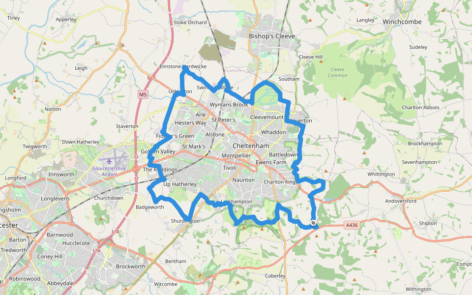 Cheltenham Circular Footpath walking route map in Charlton Kings