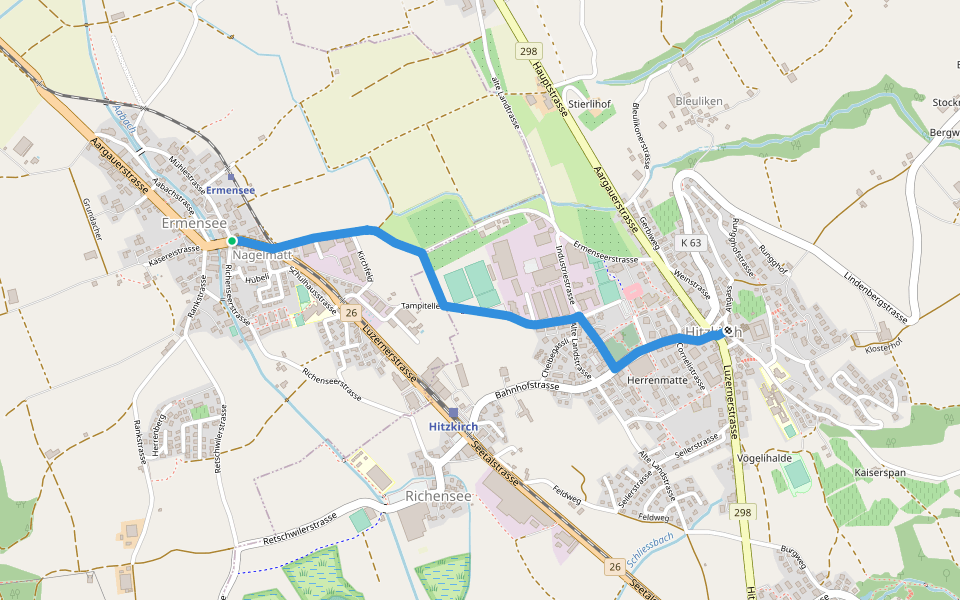 Ermensee - Hitzkirch walking route map in Ermensee