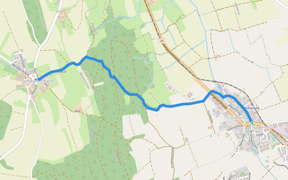 Ermensee - Schwarzenbach walking route map in Ermensee