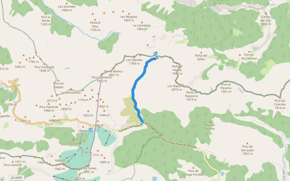 PR-LE 46 Camino de Wamba walking route map in Puebla de Lillo