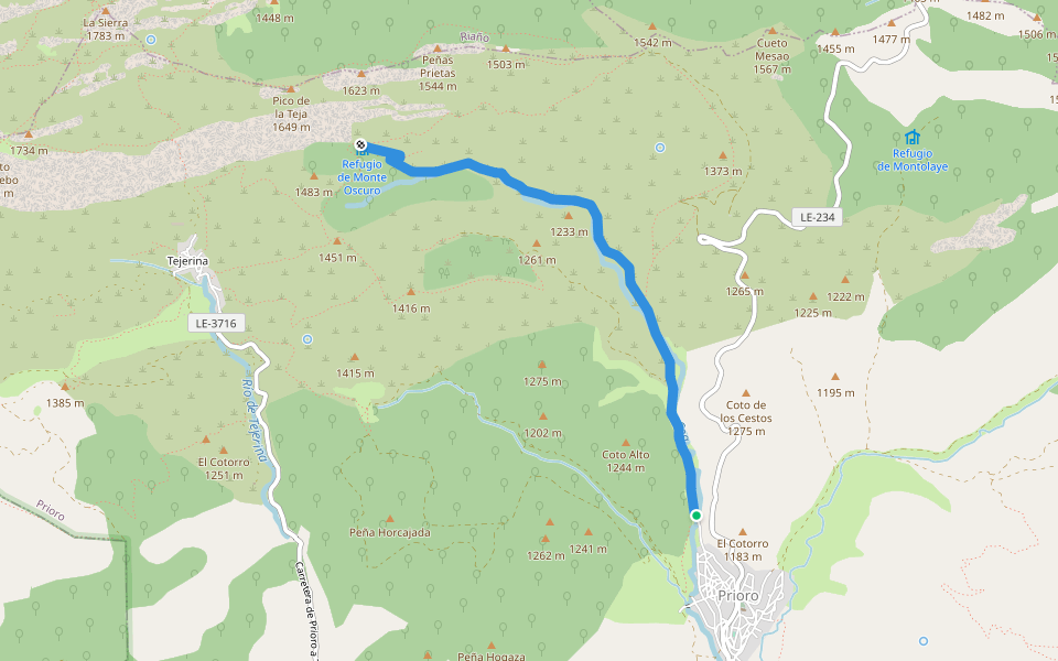 PR-LE 53 Cañada Real Leonesa Oriental walking route map in Prioro