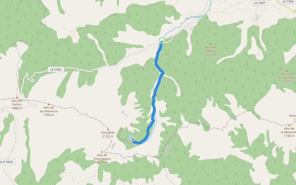 [PR-LE 2] Lago de Truchillas walking route map in Truchas