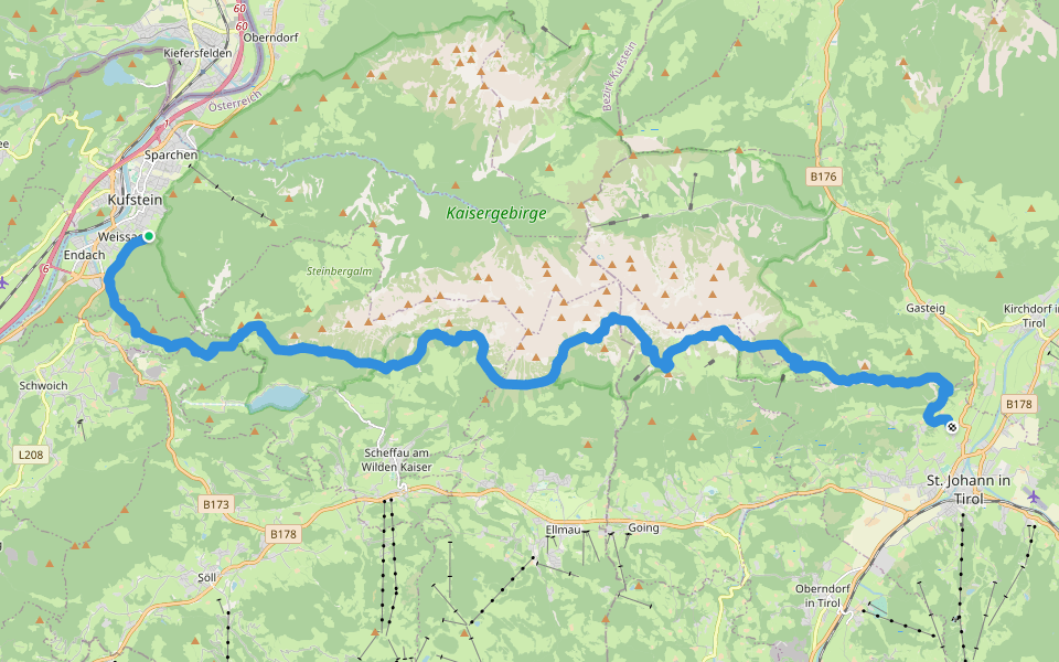 Wilder-Kaiser-Steig walking route map in Mitterndorf