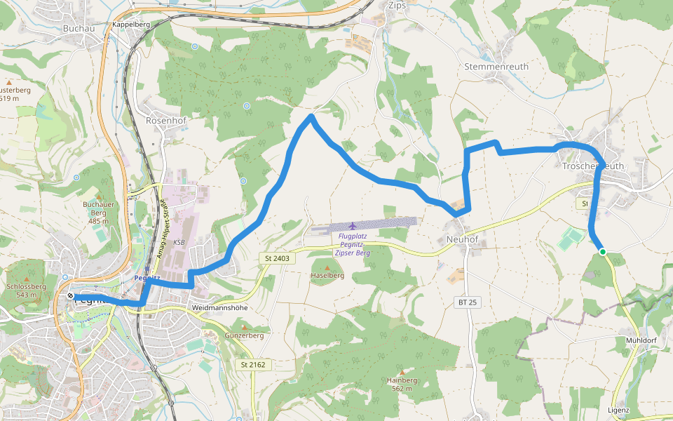 Troschenreuth-Pegnitz walking route map in Pegnitz