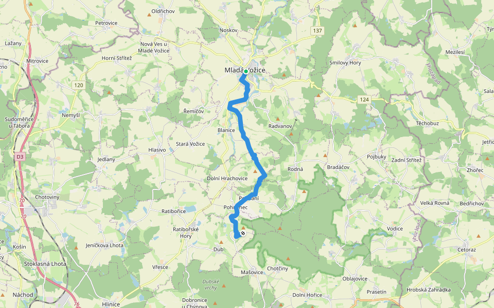 [Č] Mladá Vožice - Homole walking route map in Mladá Vožice