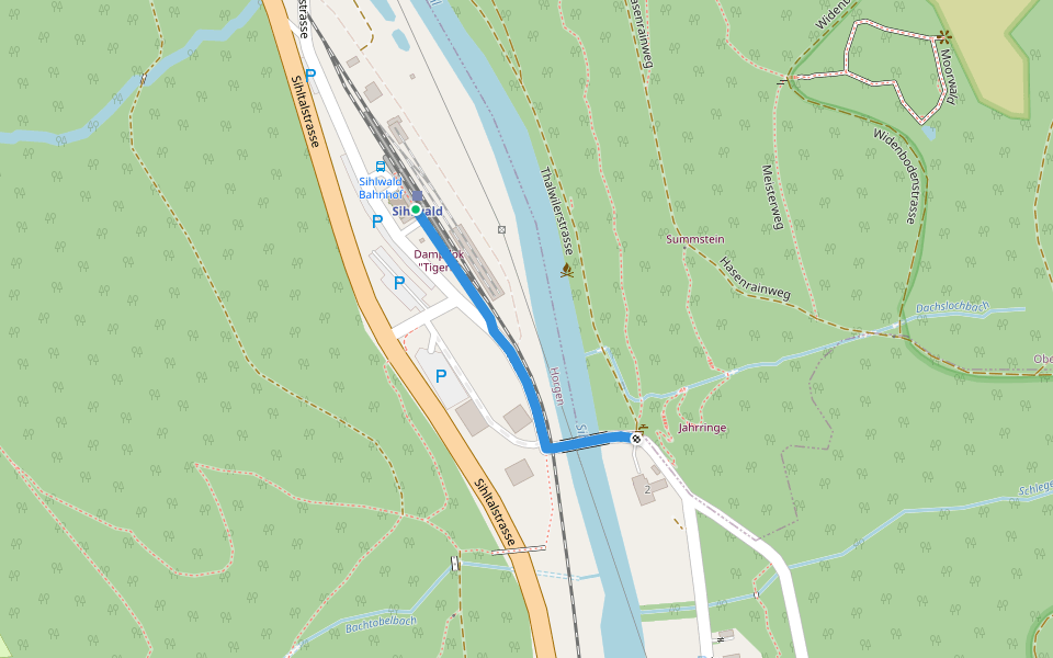 Sihlwald Station - Schlegeltobel walking route map in Sihlwald