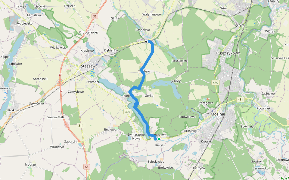 Trzebaw Rosnówko – Dymaczewo Stare walking route map in Dymaczewo Stare
