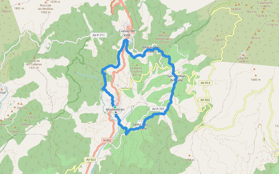 [PRC-AV 49] Senda de las Cinco Villas walking route map in Mombeltrán