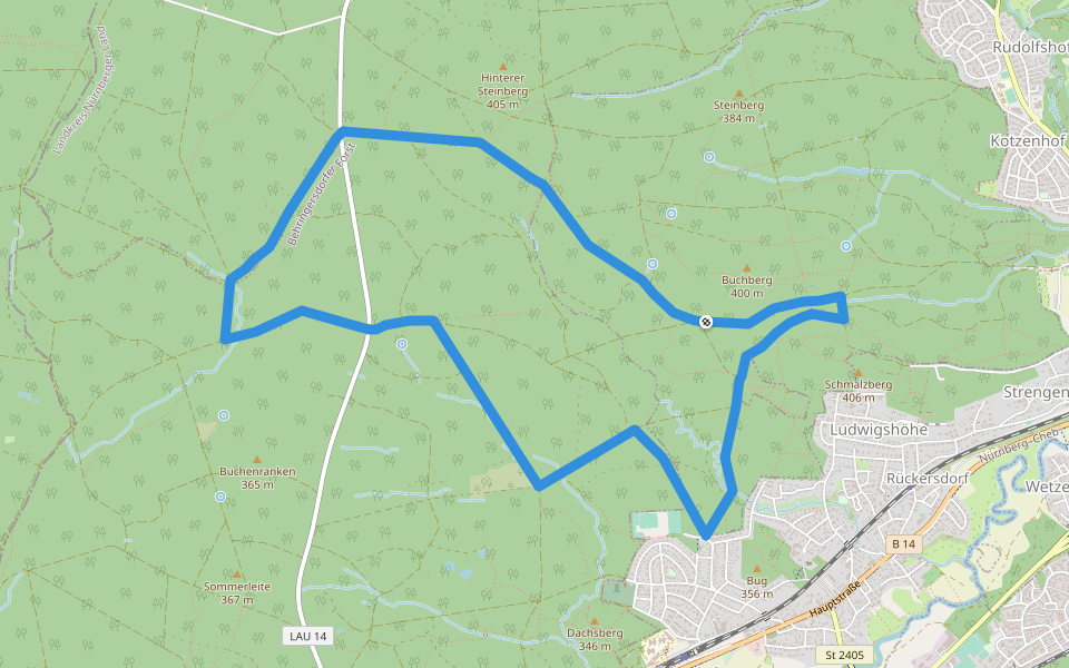 Gottlieb-Groh-Runde (rot) walking route map in Rückersdorfer Forst