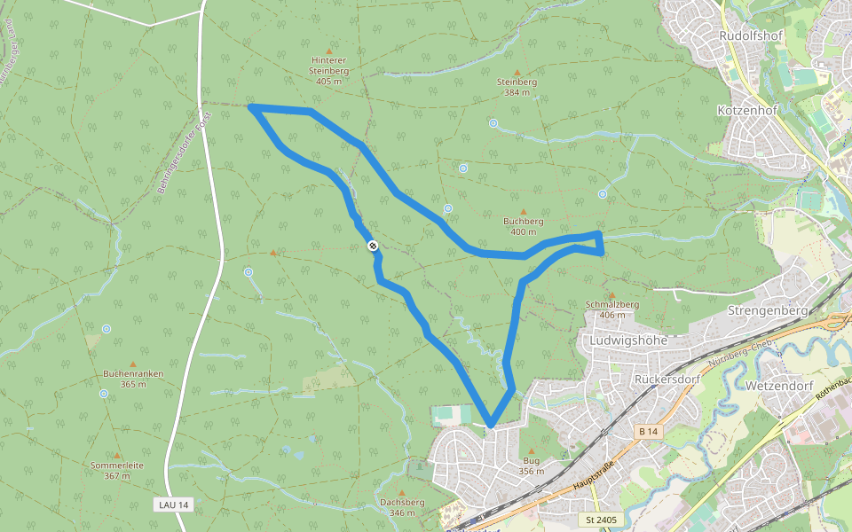 Karl-Brückner-Runde (gelb) walking route map in Behringersdorfer Forst