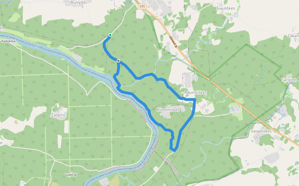 Karmazinų pažintinis pėsčiųjų takas walking route map in Dūkštos