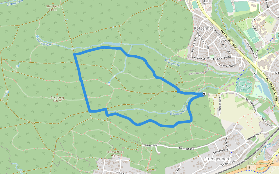 Kreuzgraben-Runde walking route map in Rückersdorf