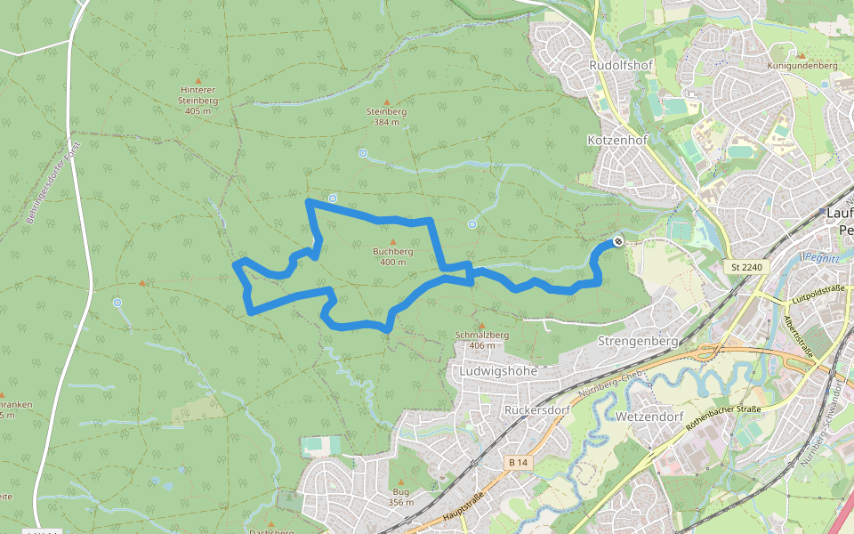 Geländerunde walking route map in Rückersdorf