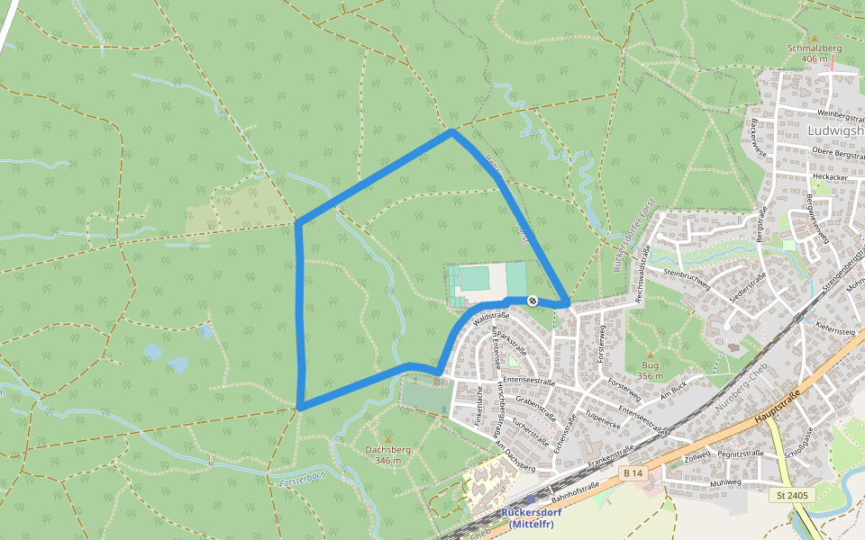 Sportplatzrunde (weiß) walking route map in Rückersdorf