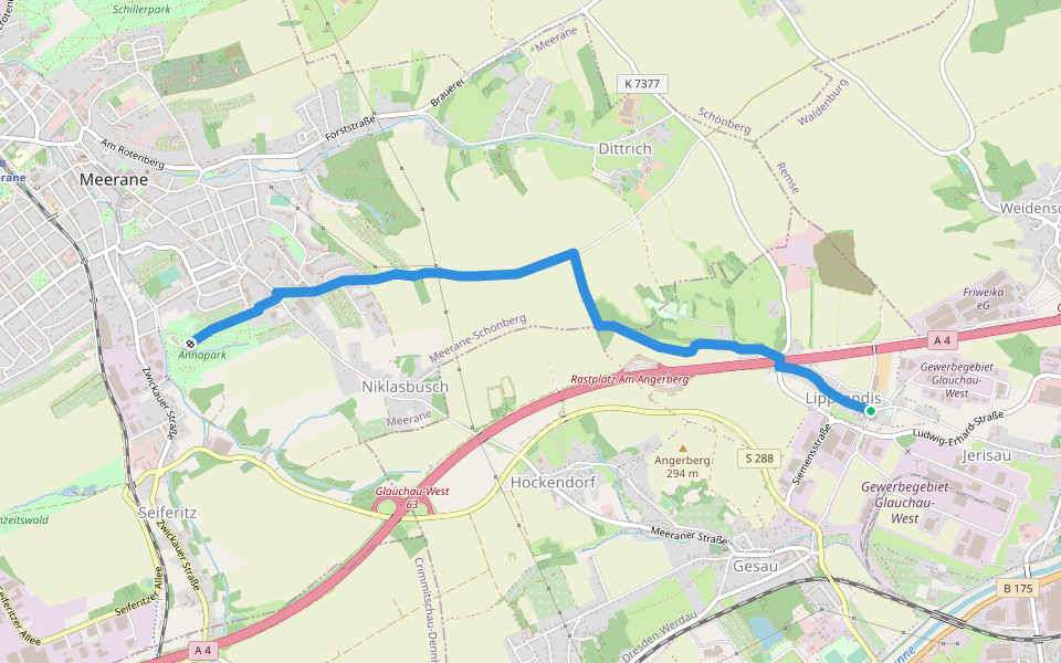 Ww Lipprandis - Meerane Annapark walking route map in Glauchau