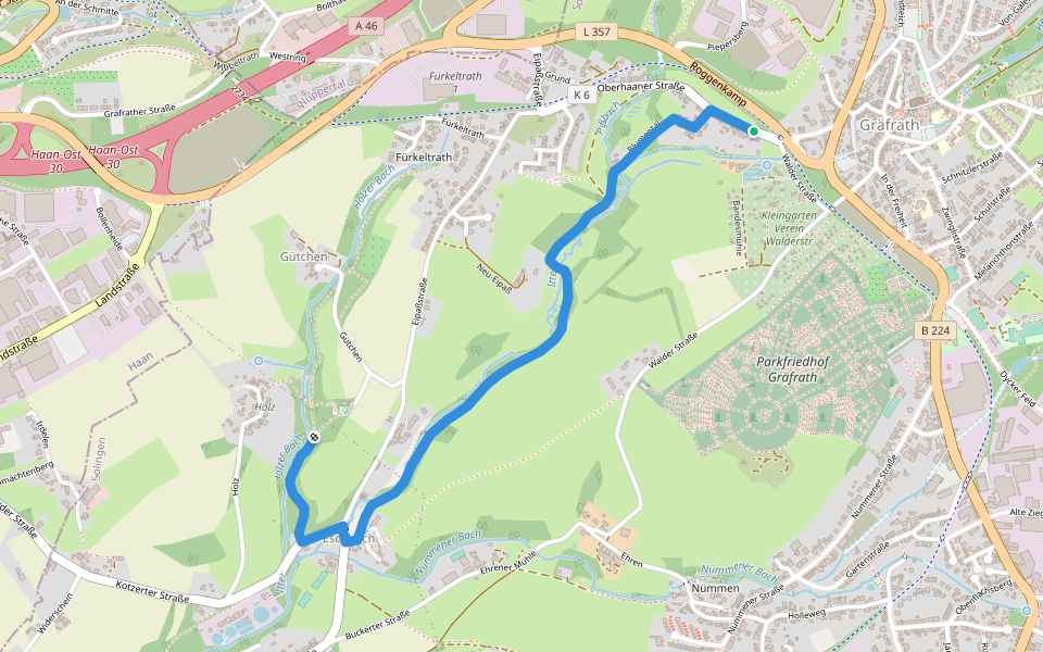 Naturfrendeweg Gräfrath-Holzerbachtal walking route map in Solingen