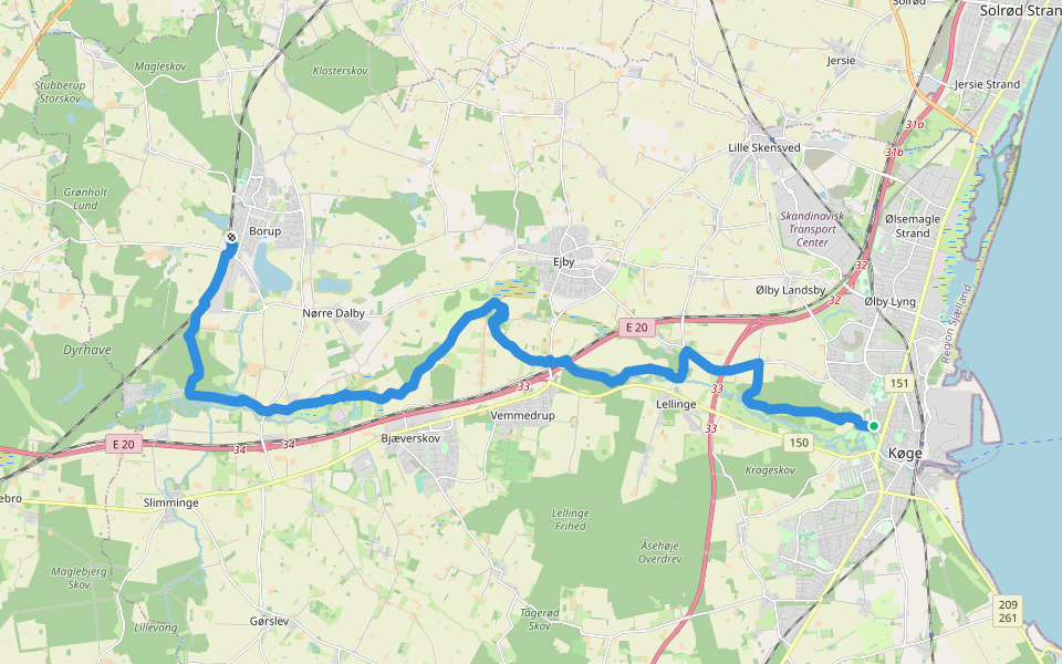 Køge Å stien walking route map in Køge