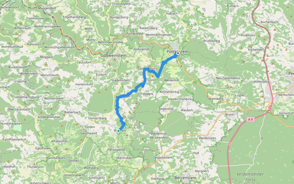 Pottenstein-Bärnfels walking route map in Obertrubach