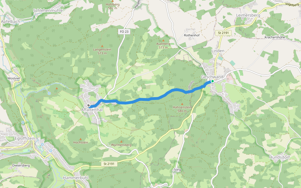 Affalterthal-Geschwand walking route map in Obertrubach