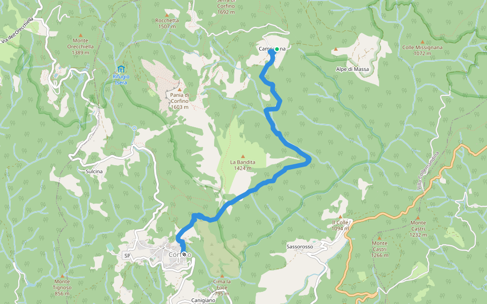 Corfino - Le Grottacce - Fontana dell’Amore - Campaiana walking route map in Campaiana